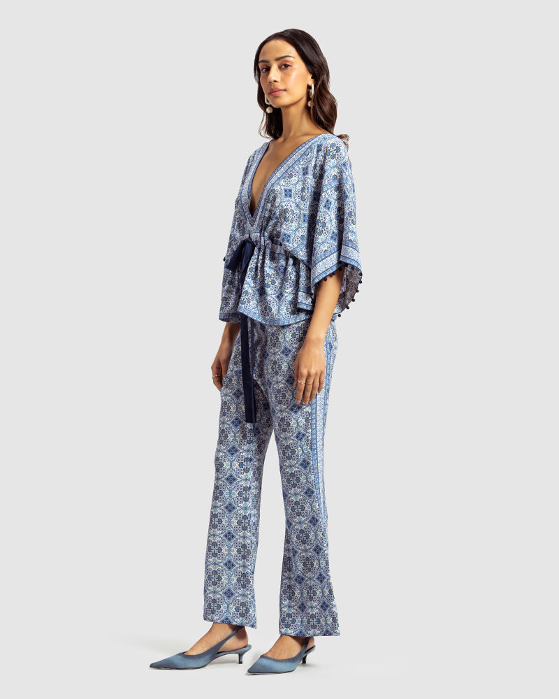 Blue Marissa Print Silk Crepe Top