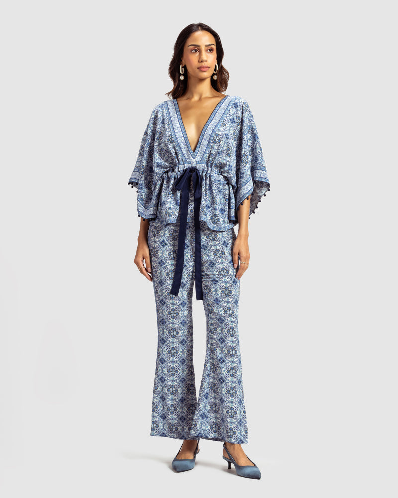 Blue Marissa Print Silk Crepe Top