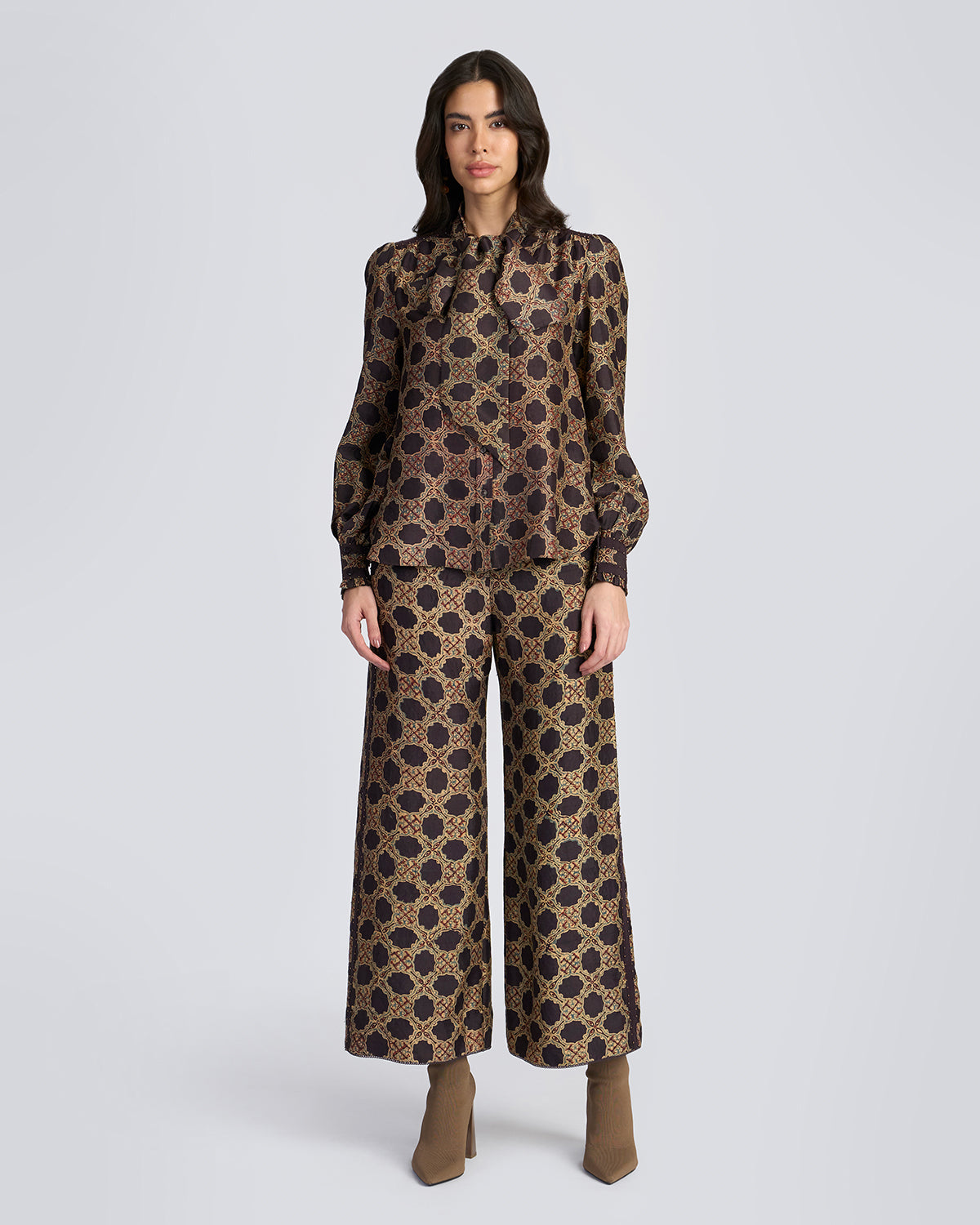Ajrakh Scarf Neck Silk Blouse
