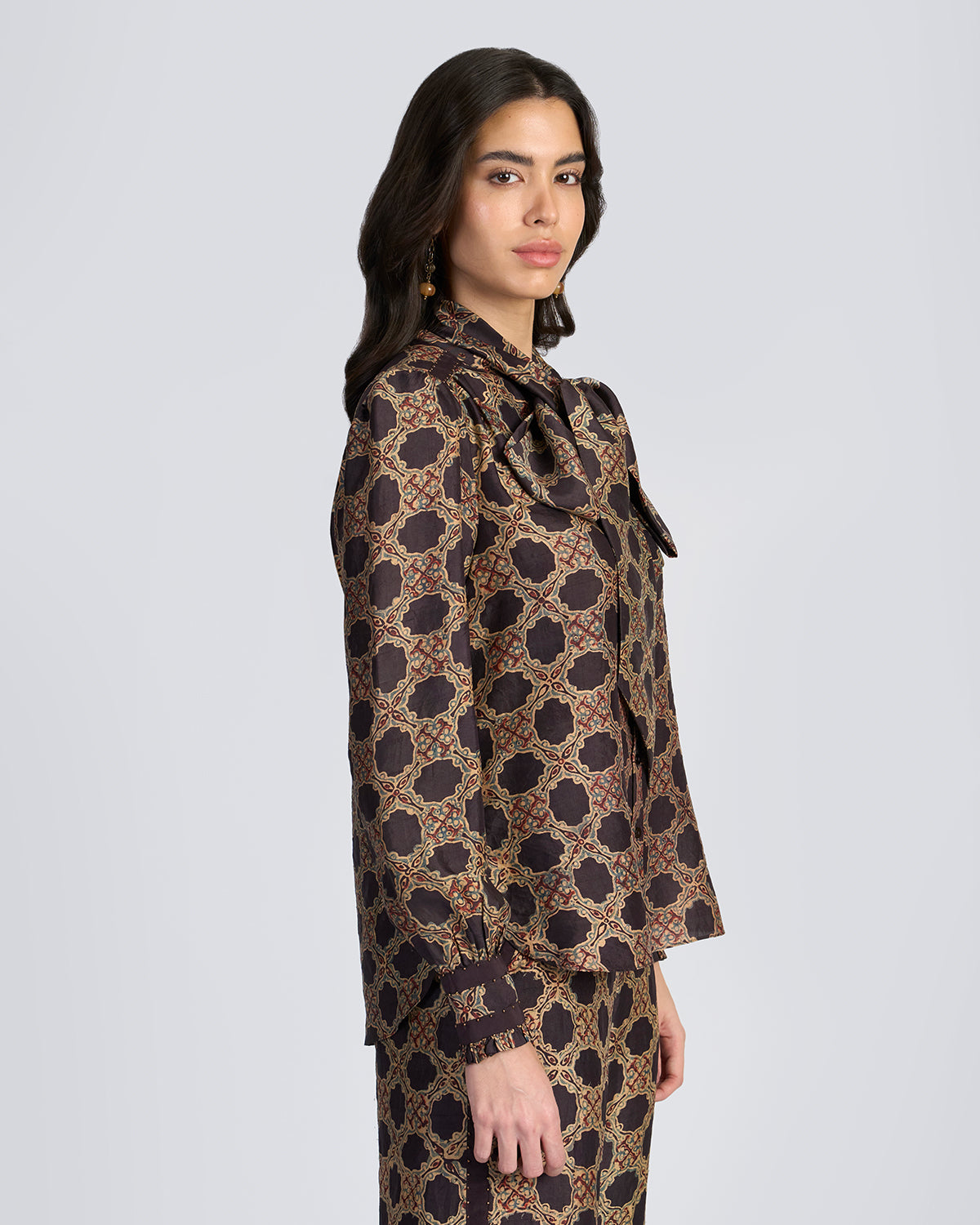 Ajrakh Scarf Neck Silk Blouse