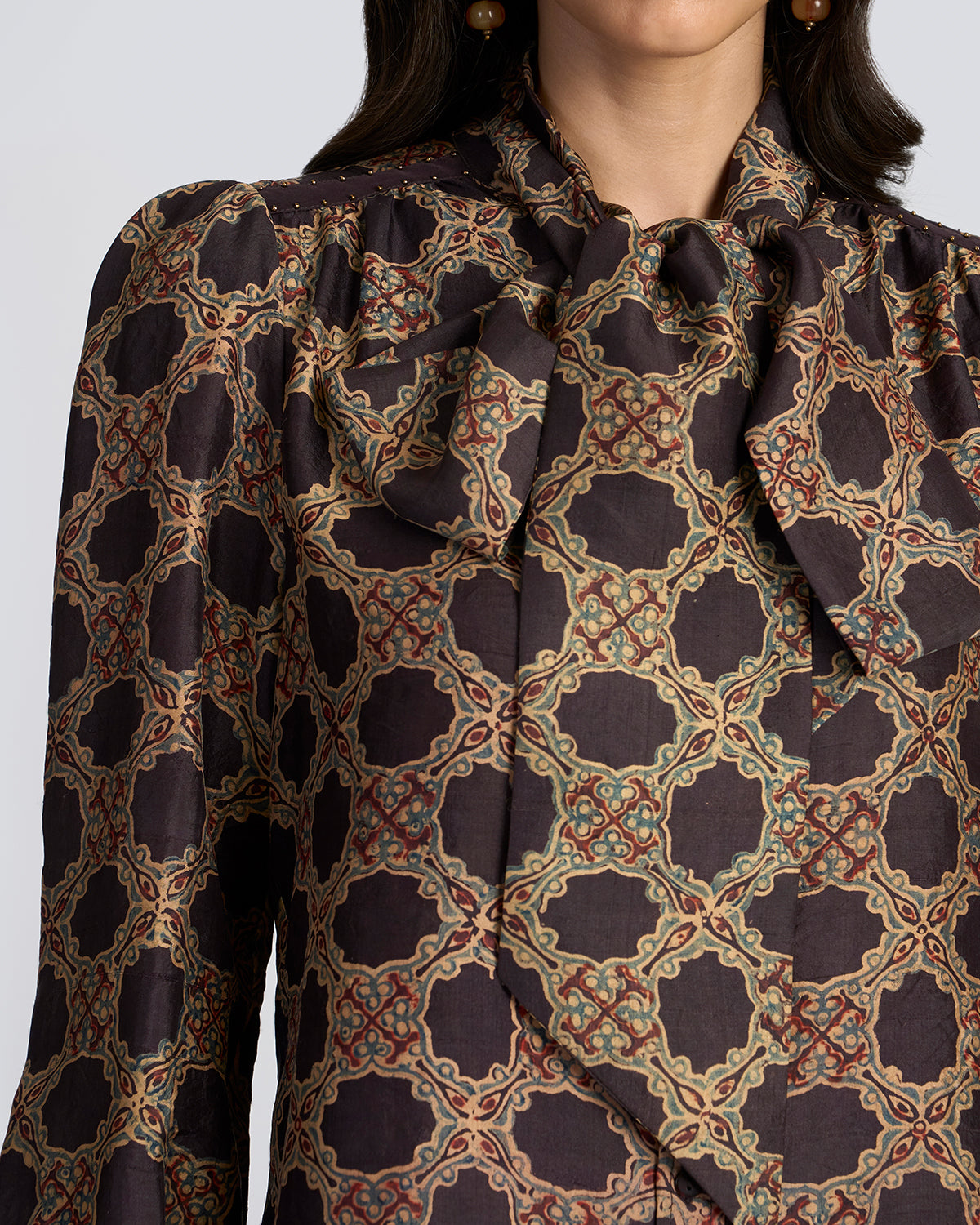 Ajrakh Scarf Neck Silk Blouse