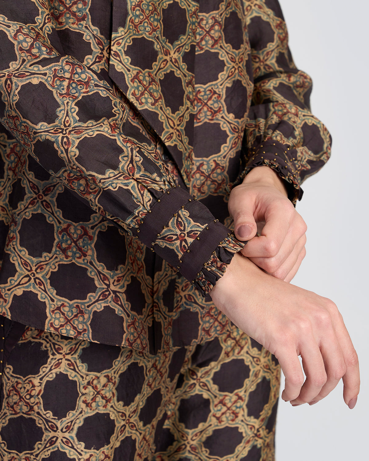 Ajrakh Scarf Neck Silk Blouse