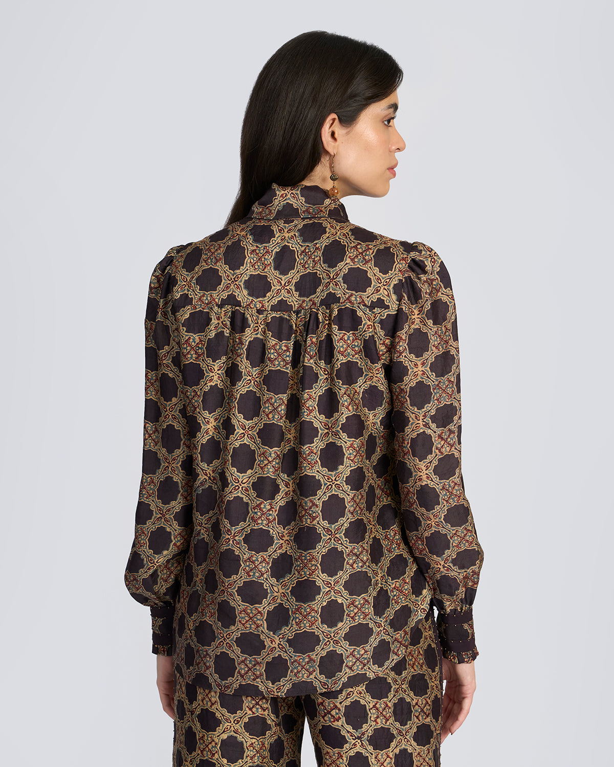 Ajrakh Scarf Neck Silk Blouse
