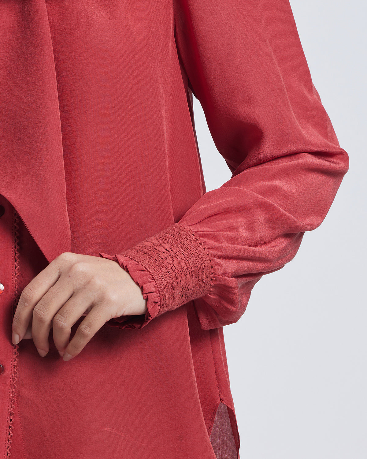 Terracotta Scarf Neck Silk Blouse