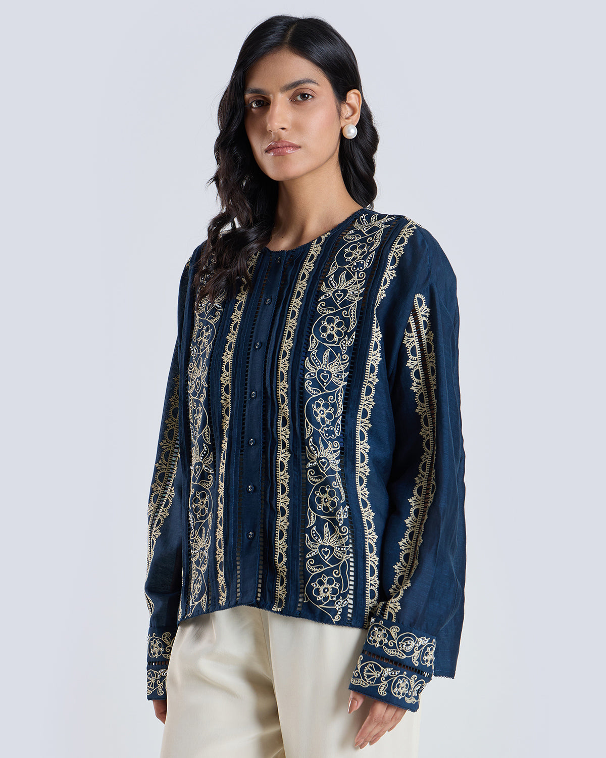 Evelyn Navy Embroidered Shirt