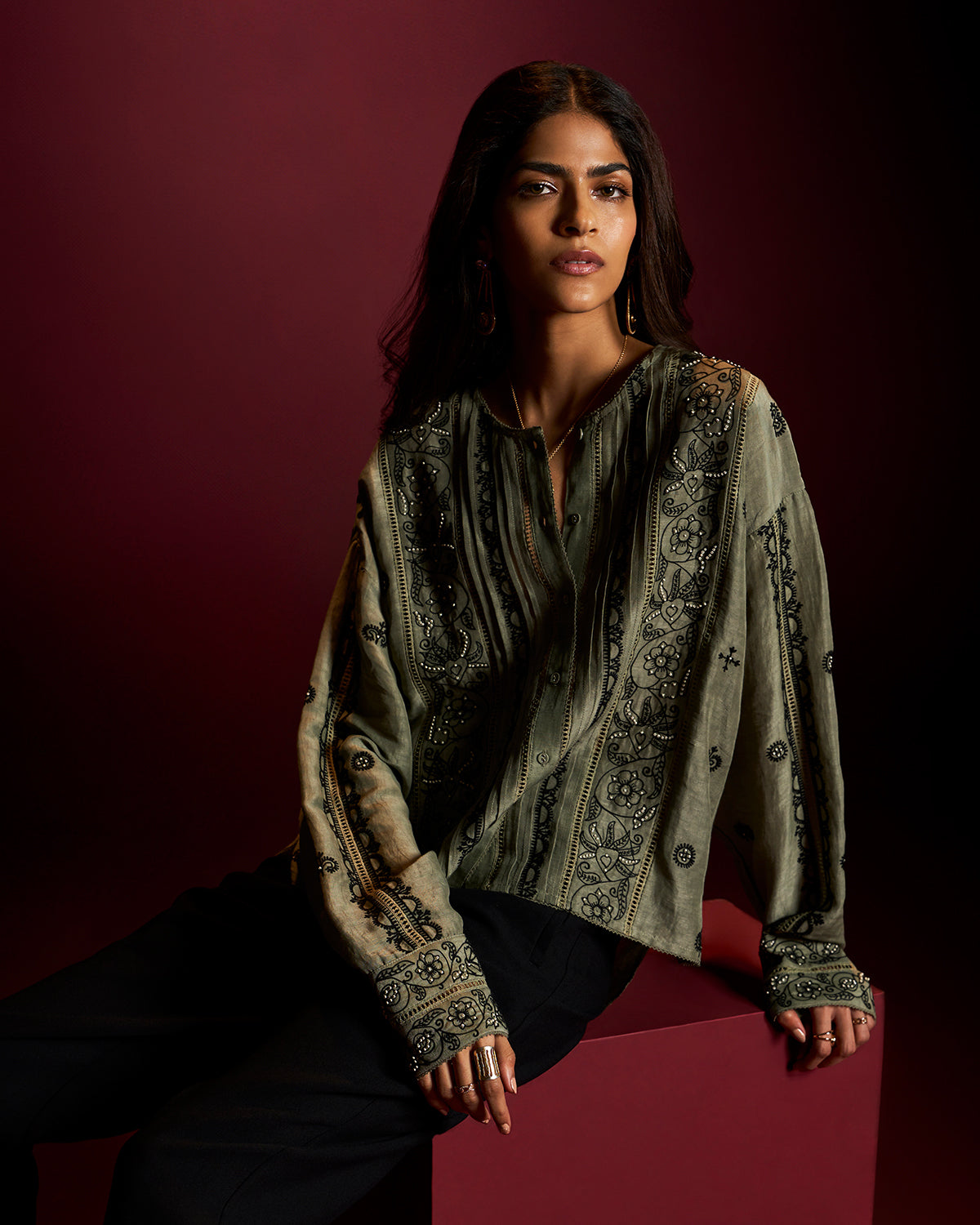 Evelyn Sage Embroidered Shirt