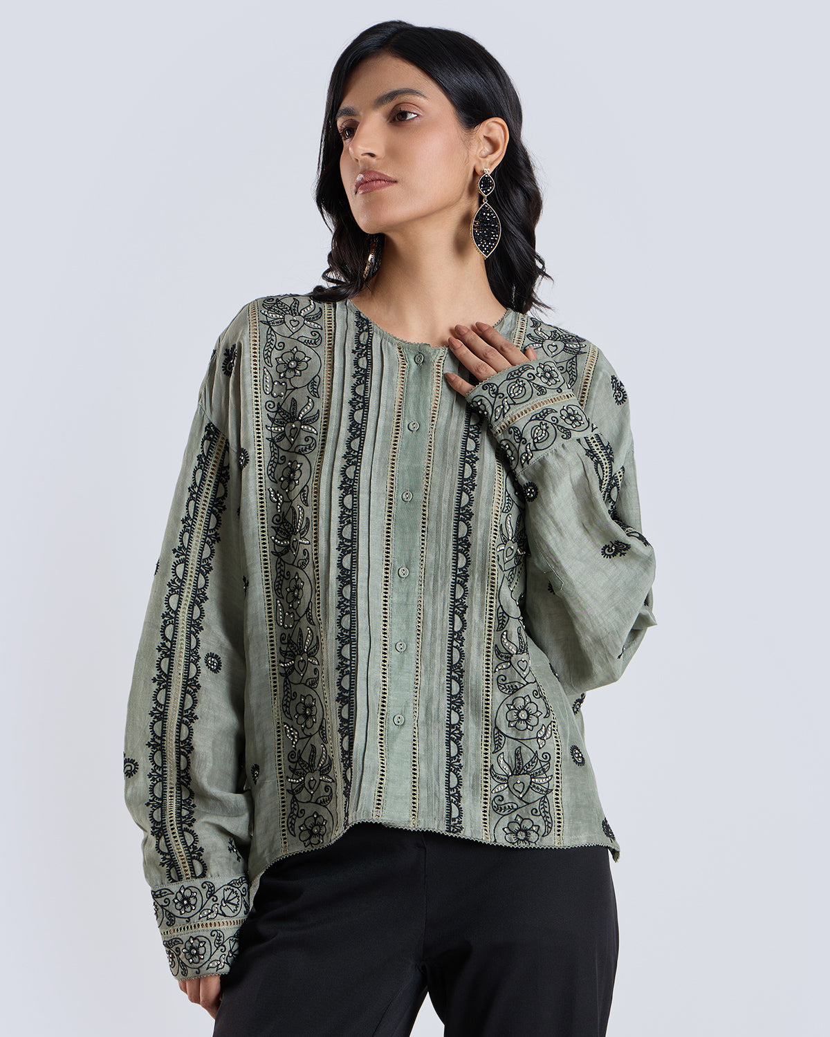 Evelyn Sage Embroidered Shirt