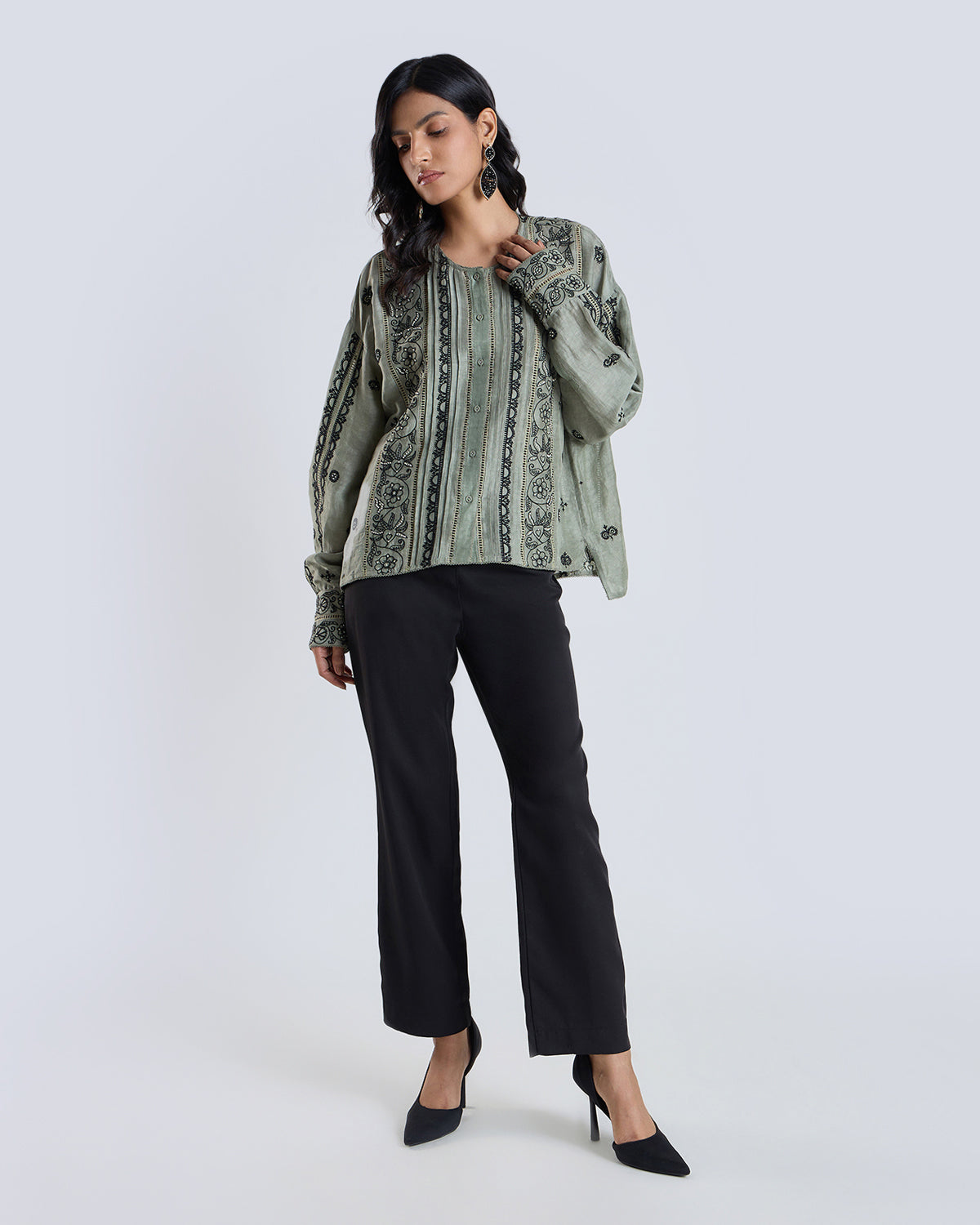 Evelyn Sage Embroidered Shirt