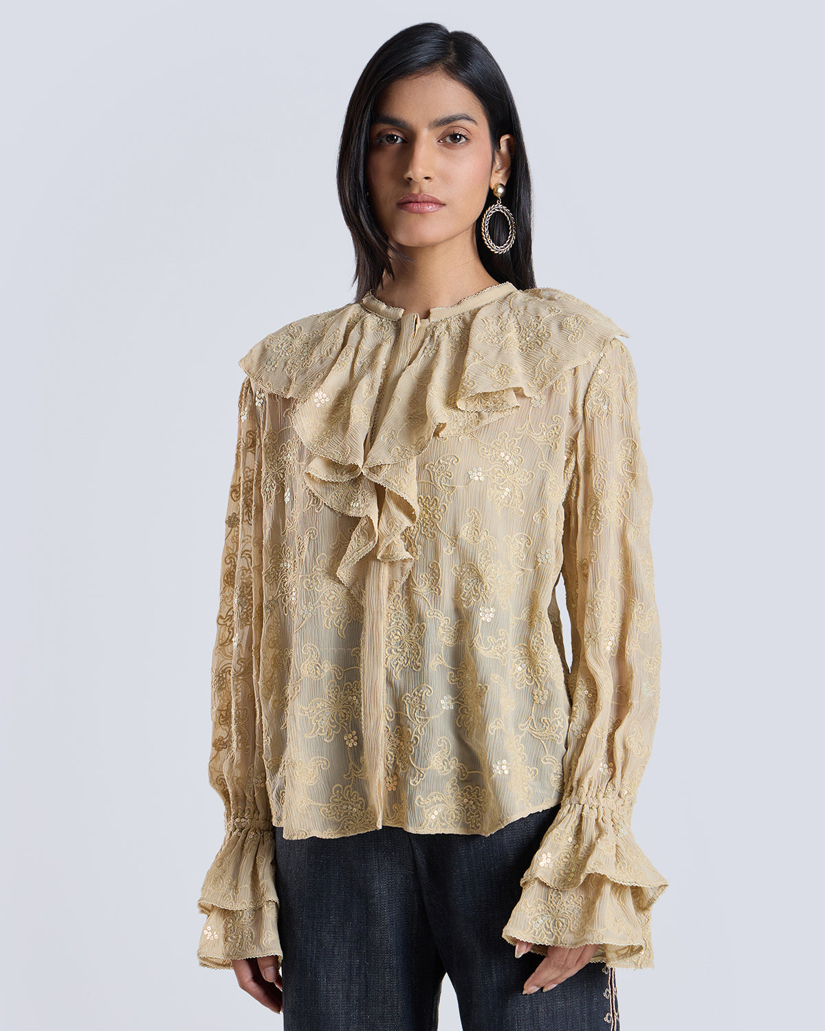 SOLEIL BEIGE EMBROIDERED BLOUSE