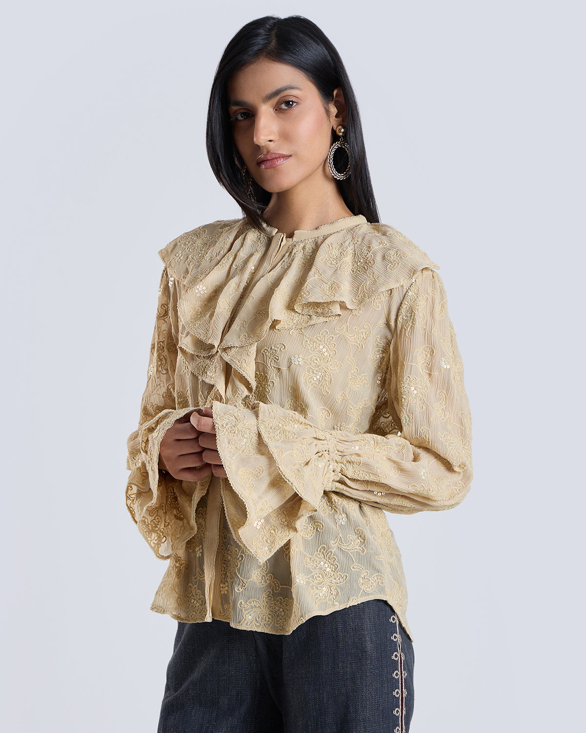 SOLEIL BEIGE EMBROIDERED BLOUSE
