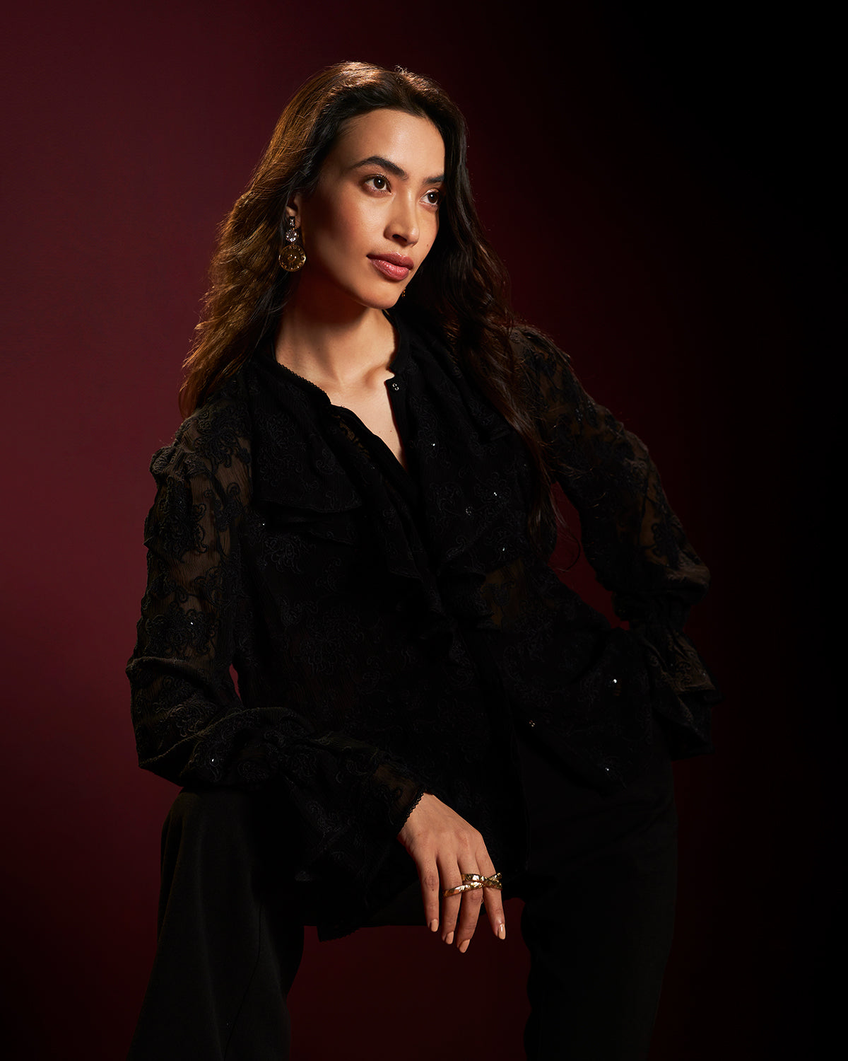 Soleil Black Embroidered Blouse