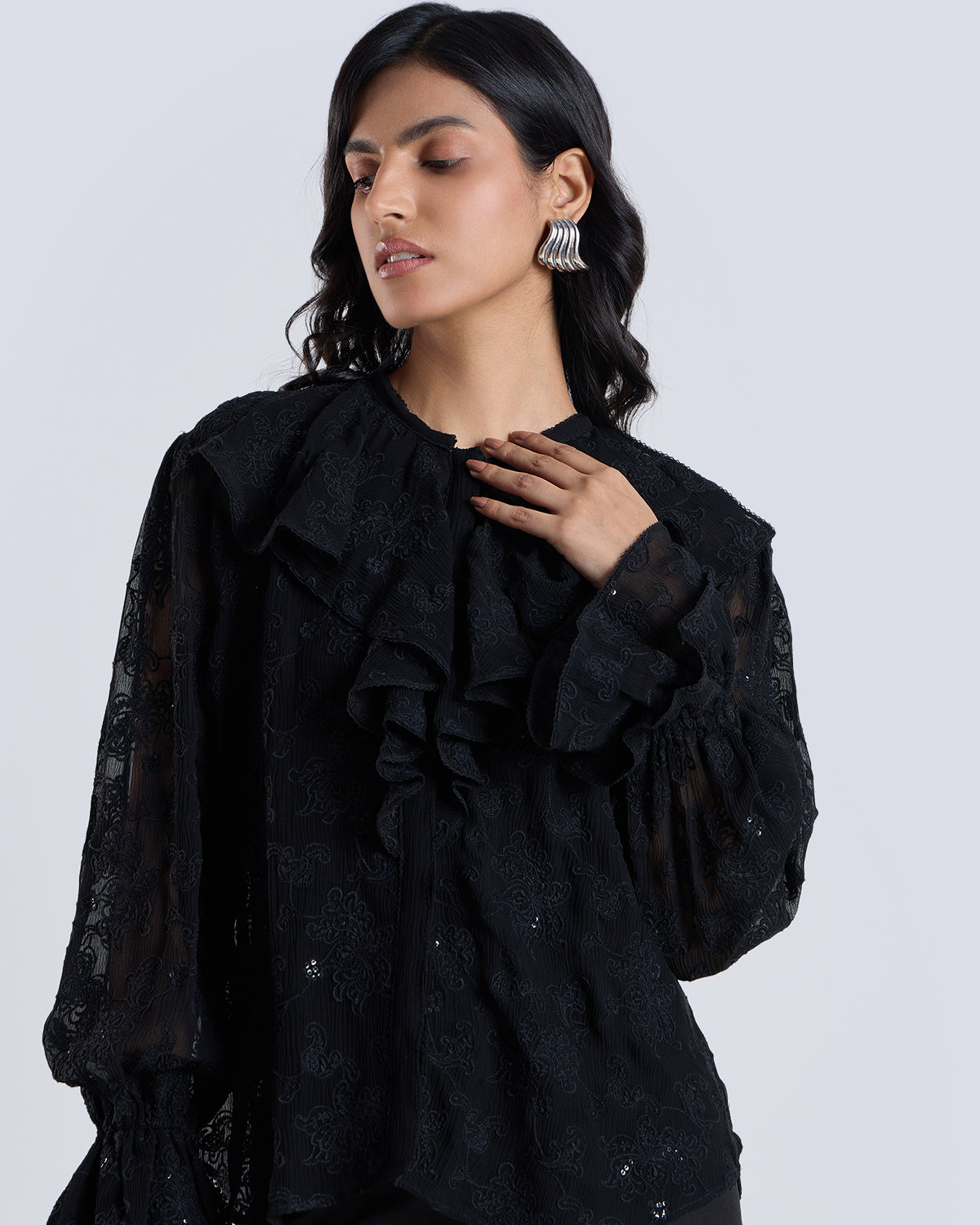 Soleil Black Embroidered Blouse