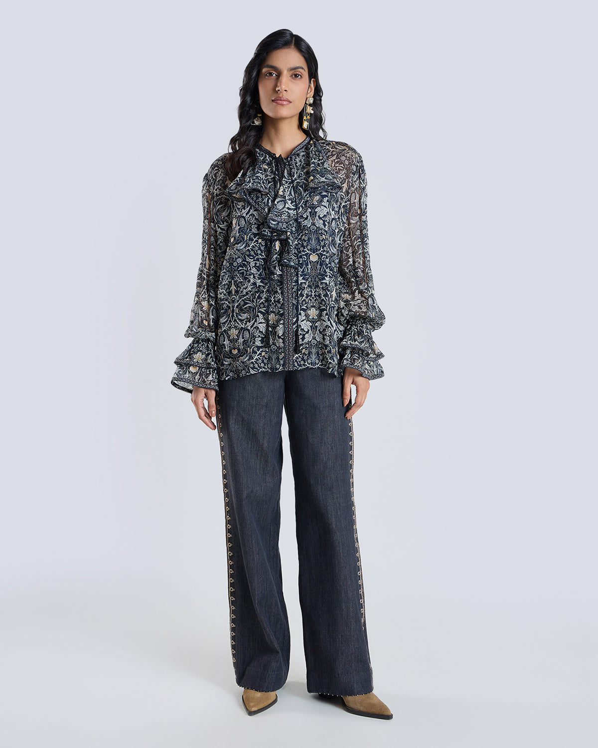 Soleil Navy Printed Blouse
