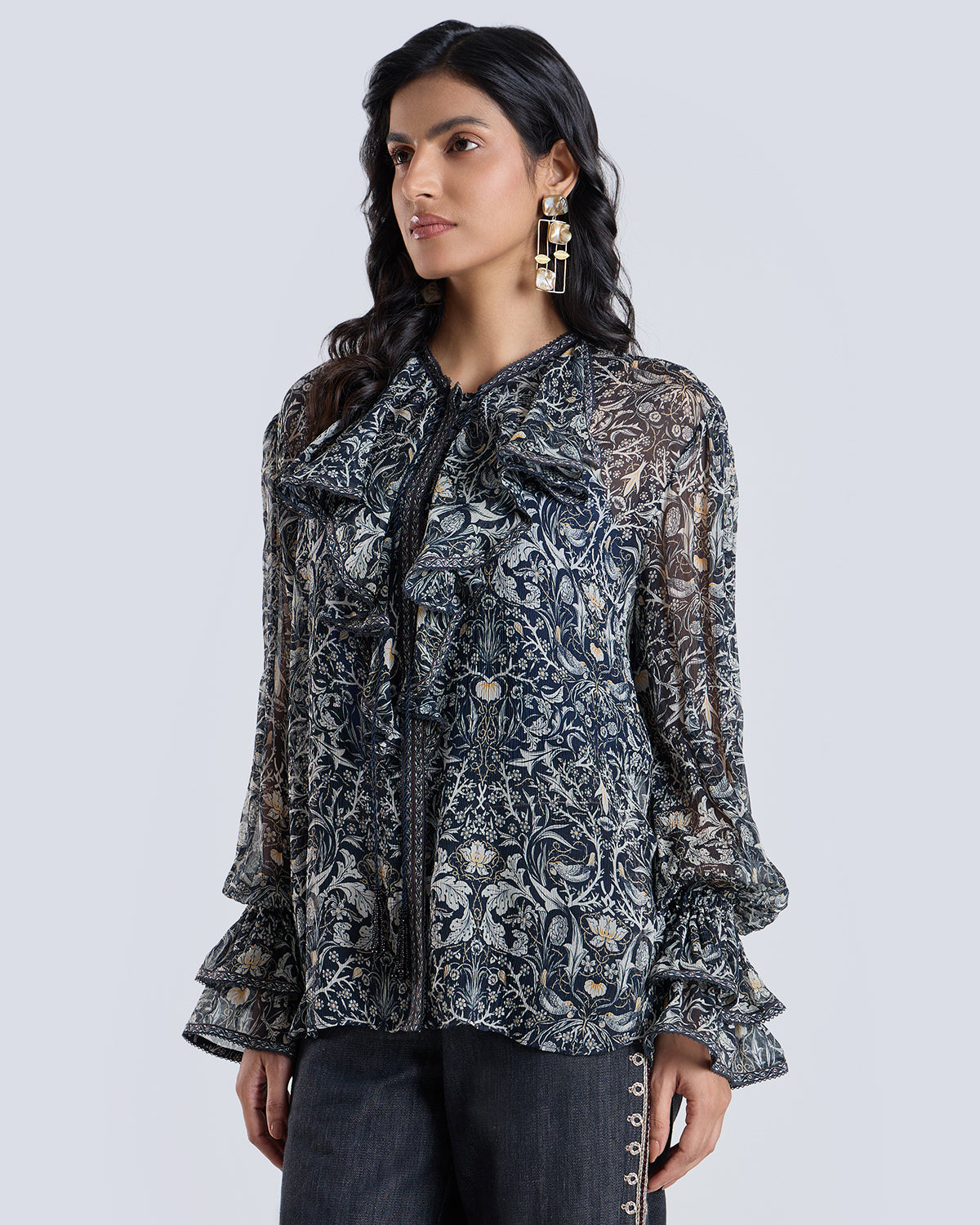 Soleil Navy Printed Blouse