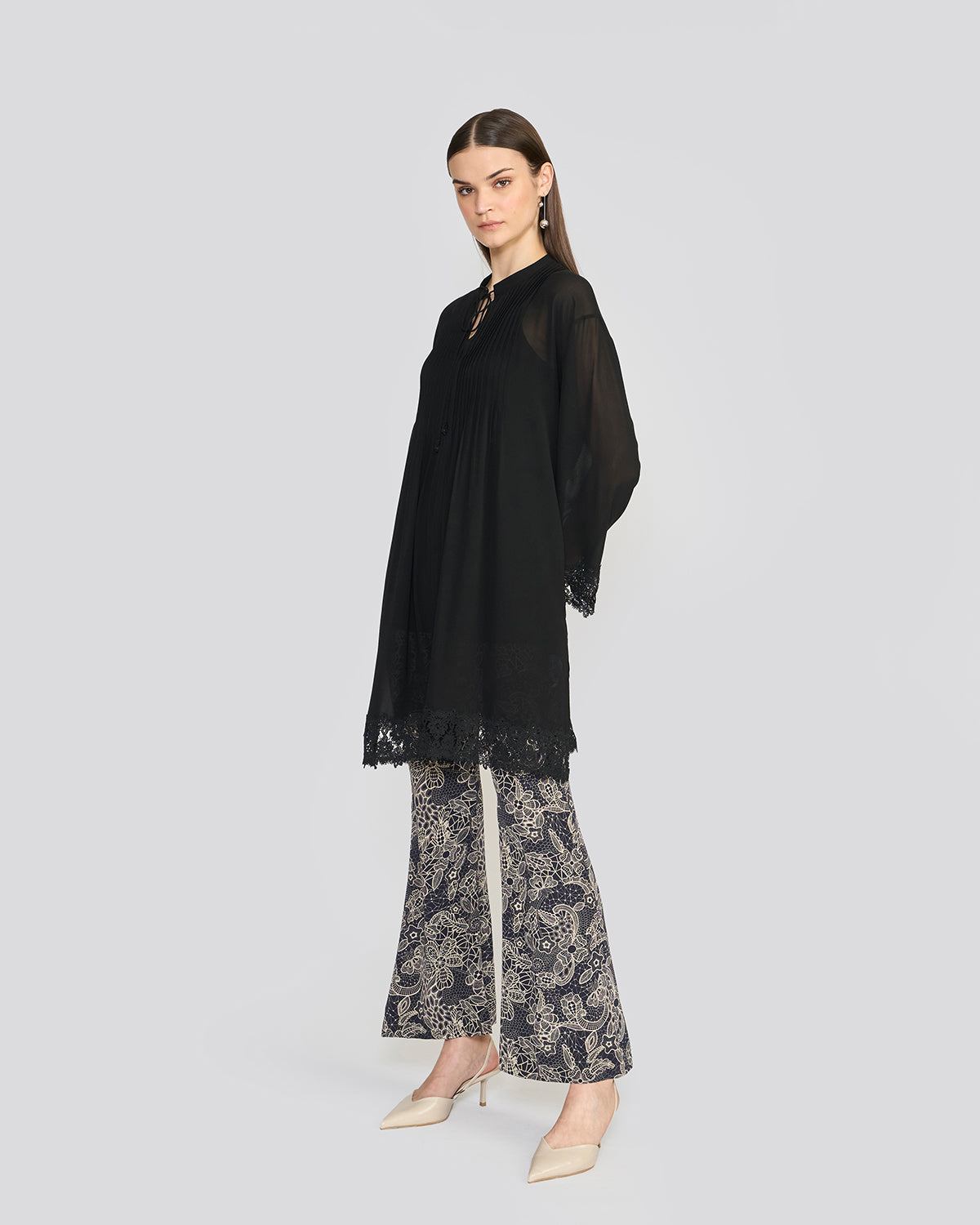 Amalia Natural Black Pintuck Tunic