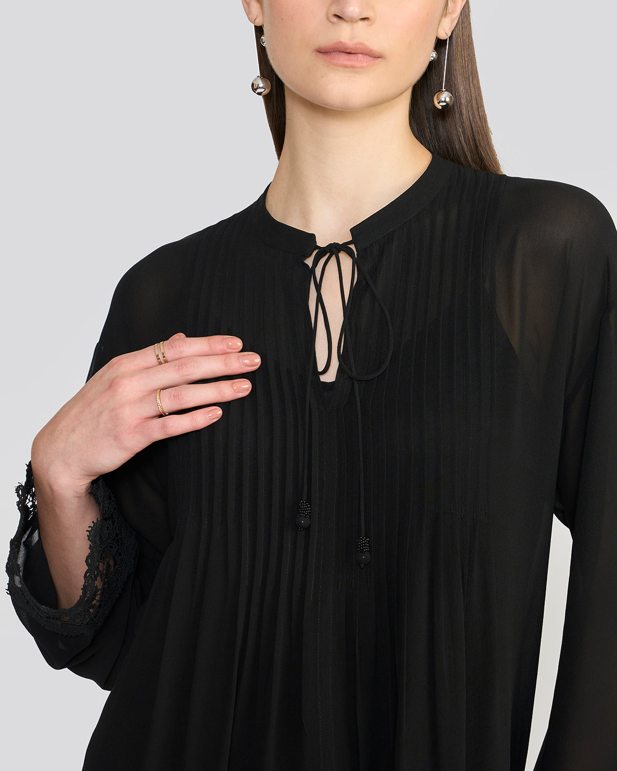 Amalia Natural Black Pintuck Tunic