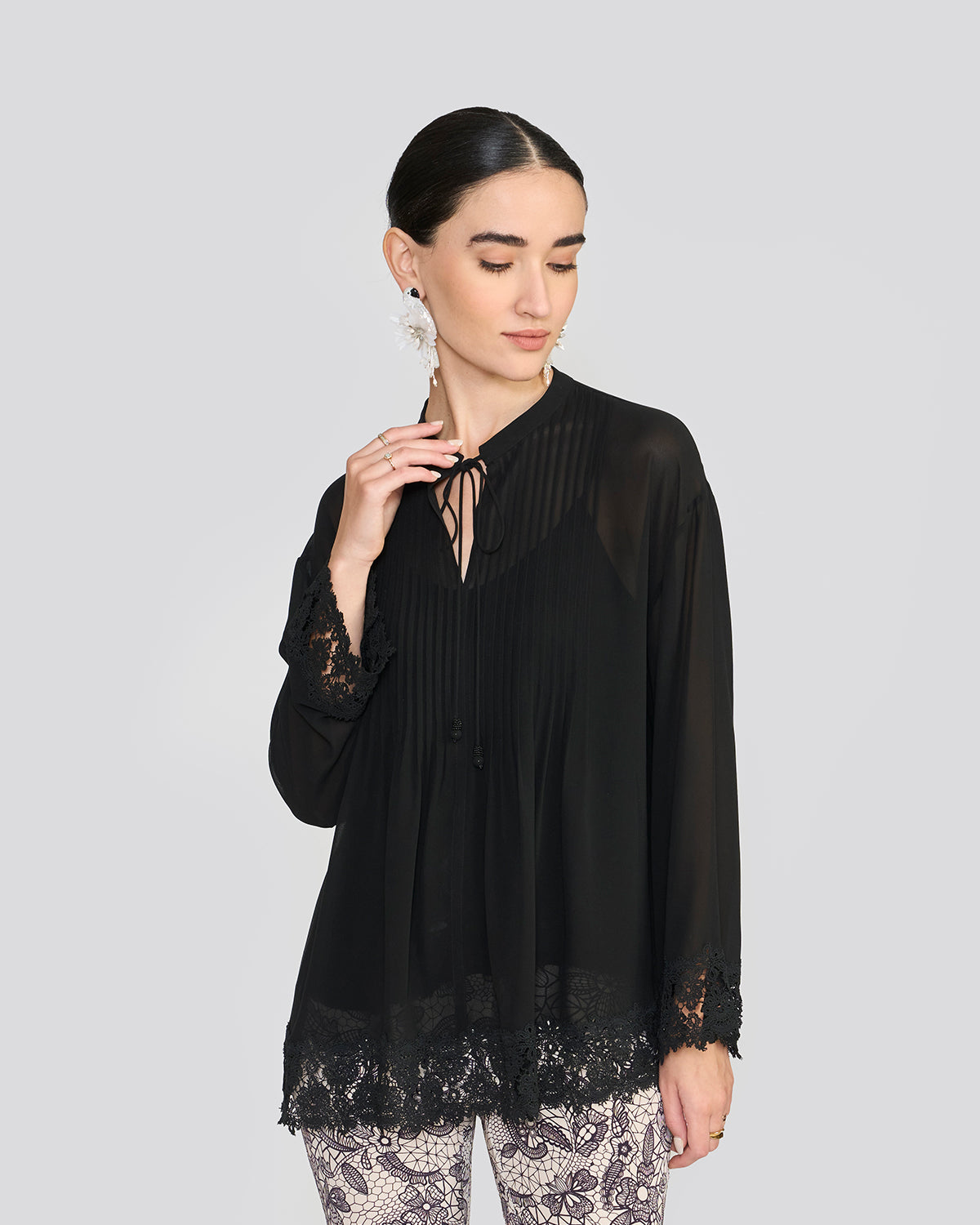 Amalia Natural Black Pintuck Top