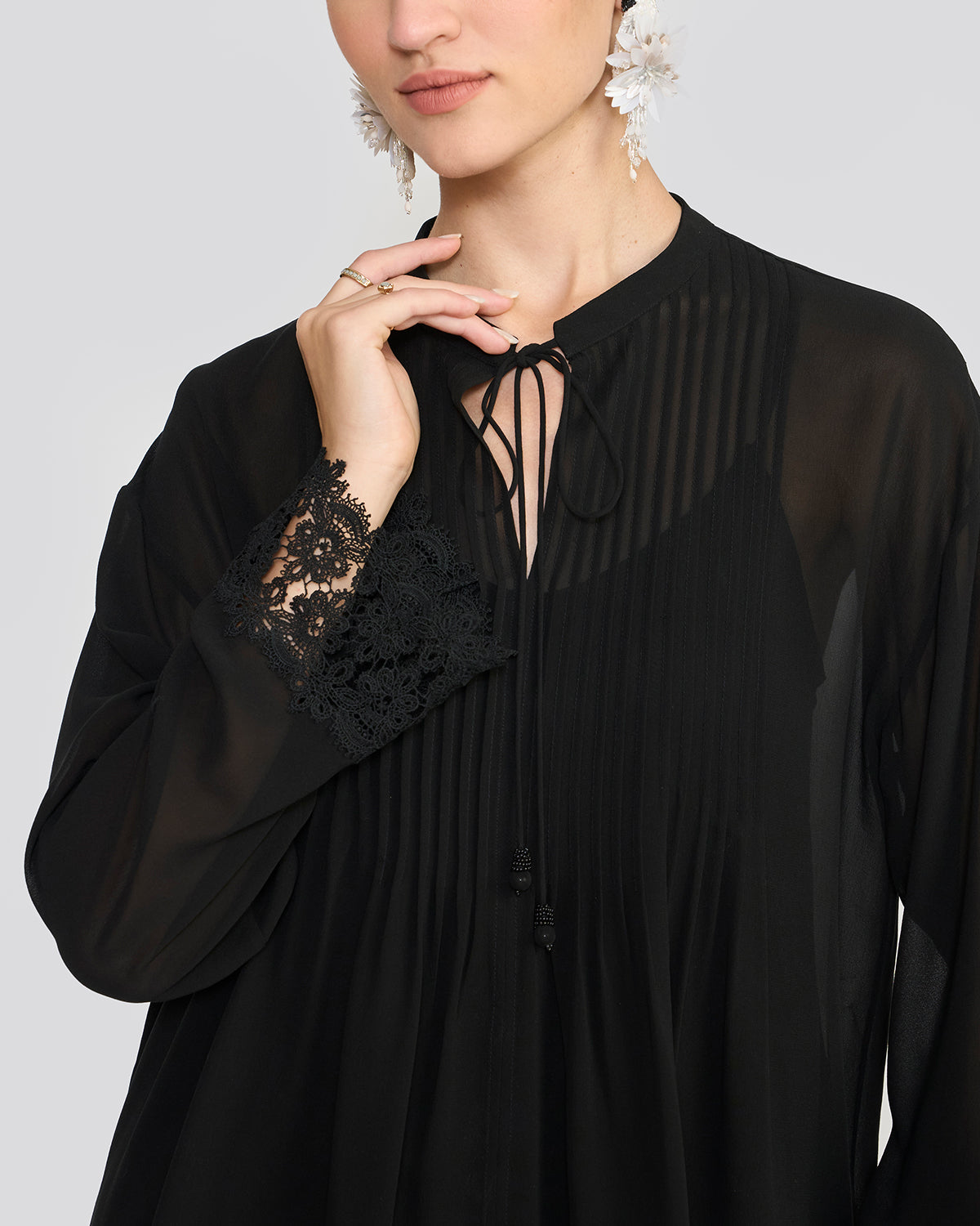 Amalia Natural Black Pintuck Top