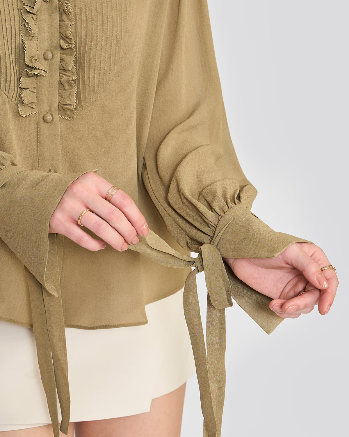 Olivia Sage Green Tie-Sleeve Blouse