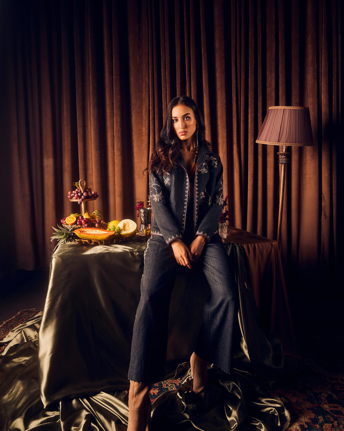 Zar Couching Handwoven Denim Pant