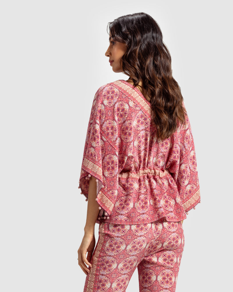 Pink Marissa Print Silk Crepe TopProduct DescriptionOur silk crepe top is a testament to our endeavour to revive Talitha’s signature bohemian language. The garment features print inspired by folk geTopsPink Marissa Print Silk Crepe Top