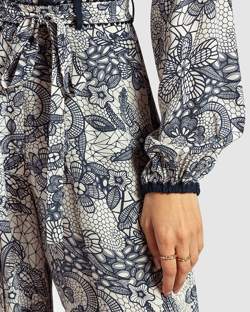 Lace Print Silk Crepe Jumpsuit
