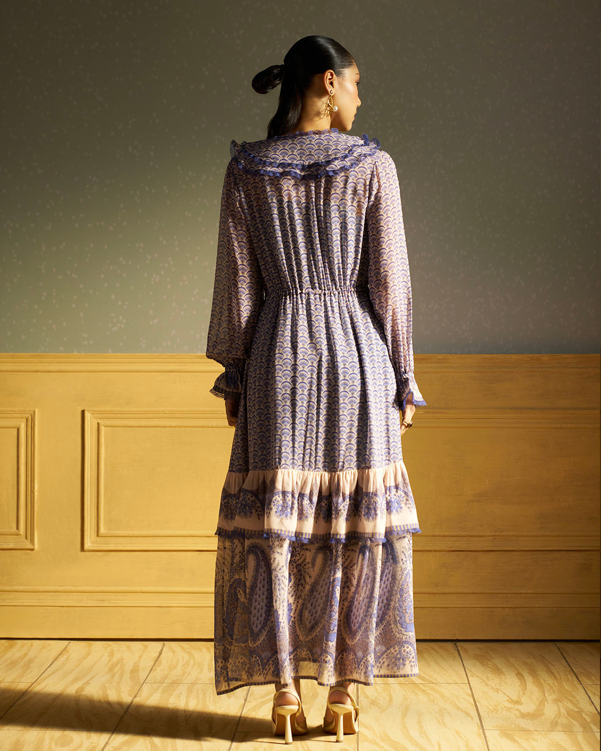 Callie Paisley-print  silk tier dress