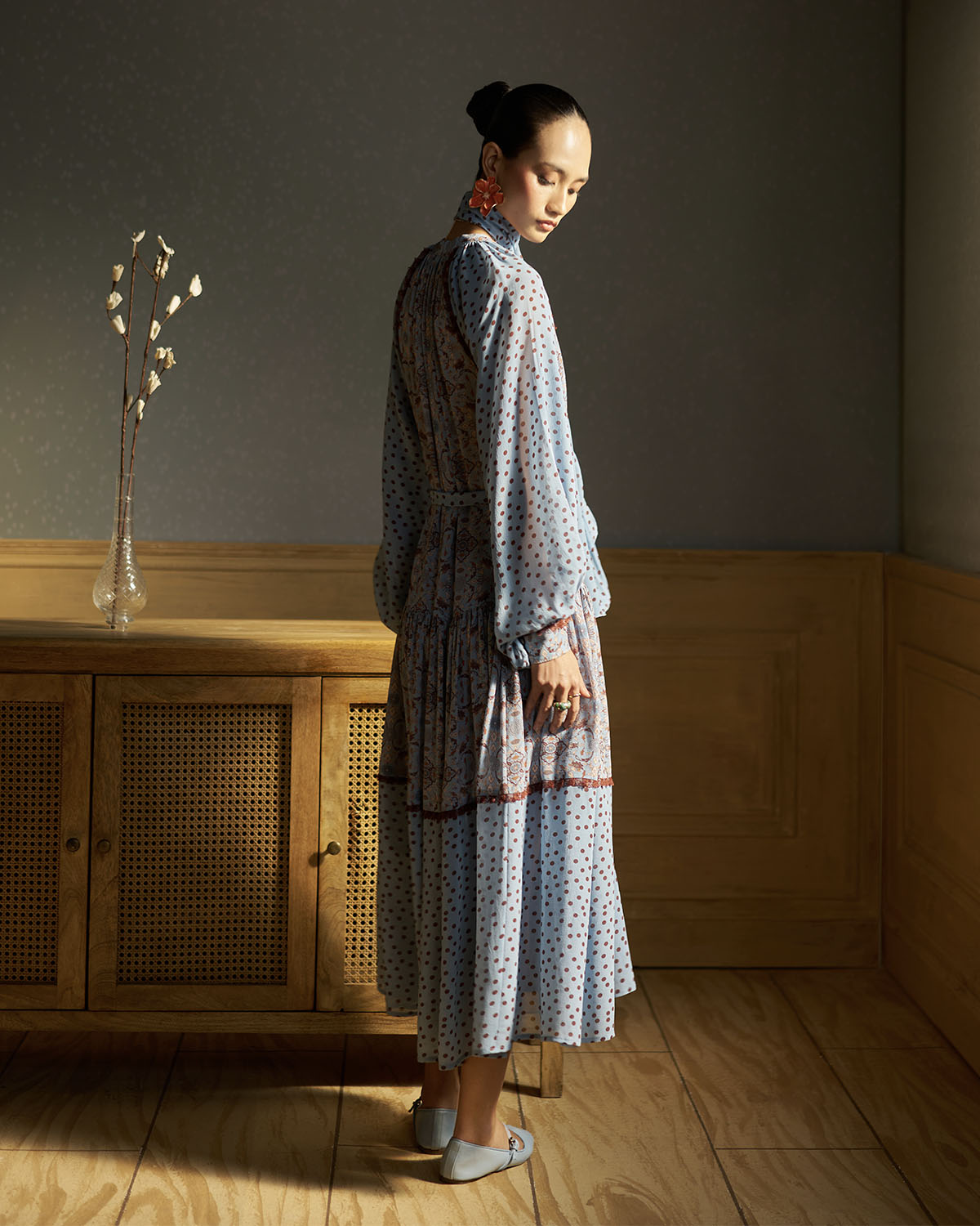 Ines printed drop-waist  midi dress