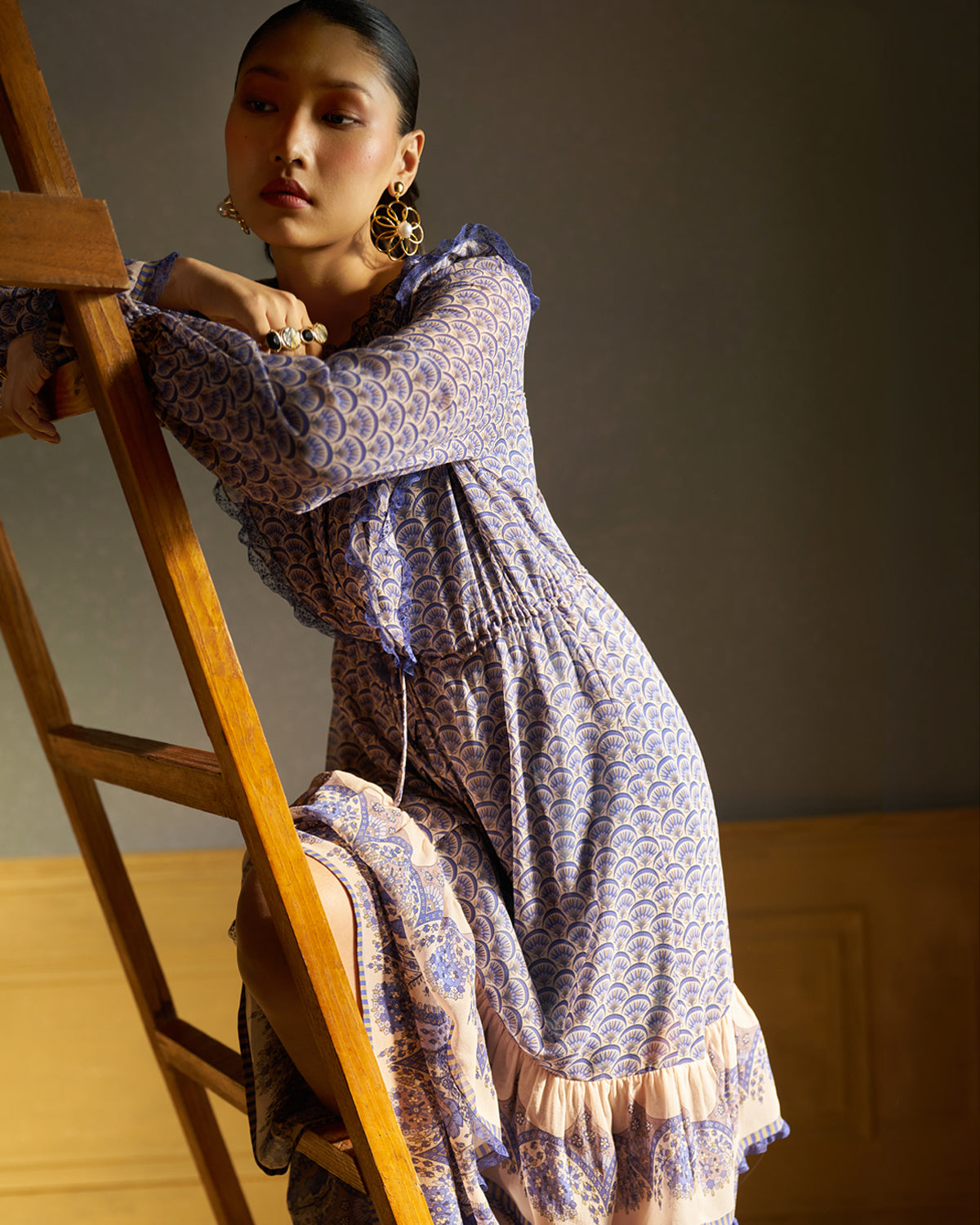 Callie Paisley-print  silk tier dress
