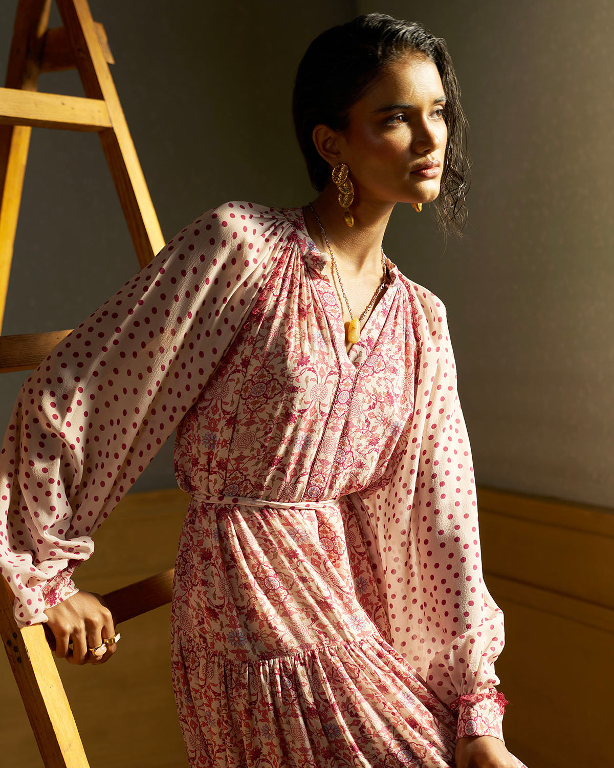 Ines printed drop-waist  midi dress