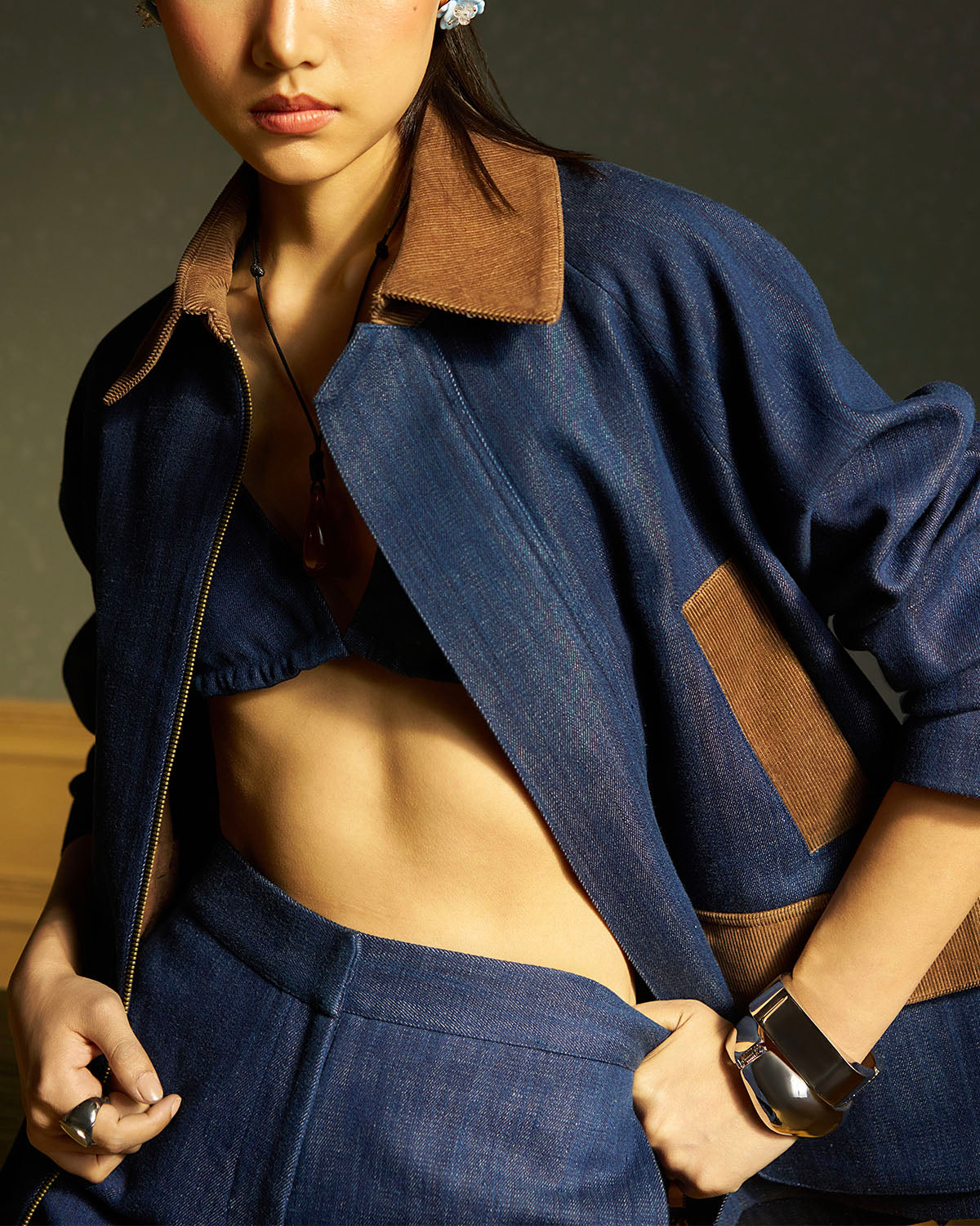 Bowen Cord-Collar  Denim Jacket
