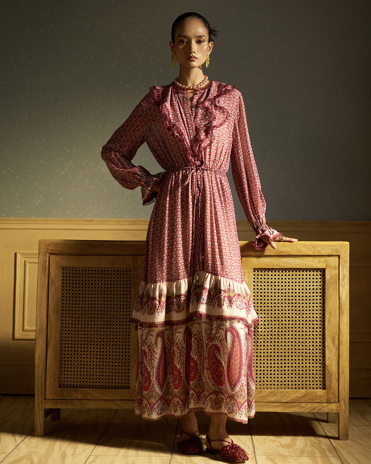 Callie Paisley-print  silk tier dress