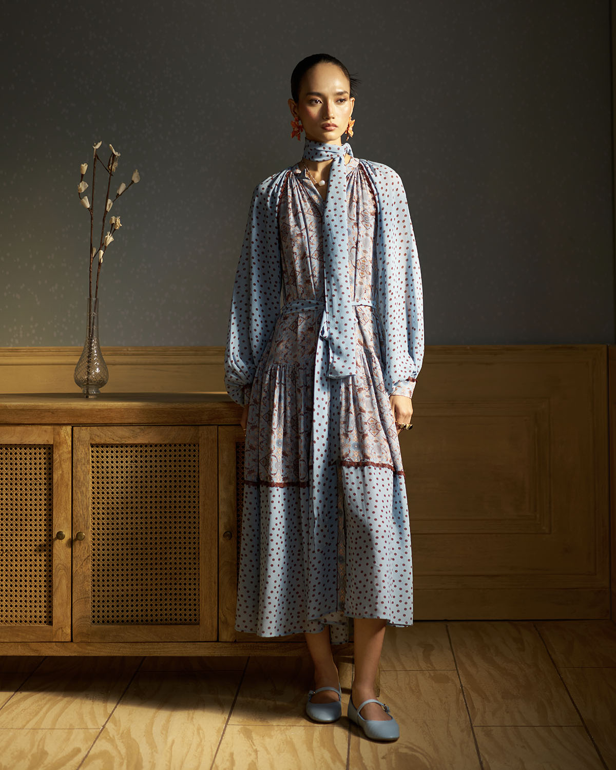 Ines printed drop-waist  midi dress