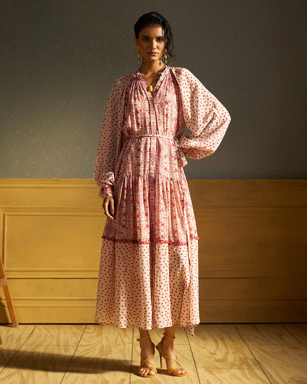 Ines printed drop-waist  midi dress