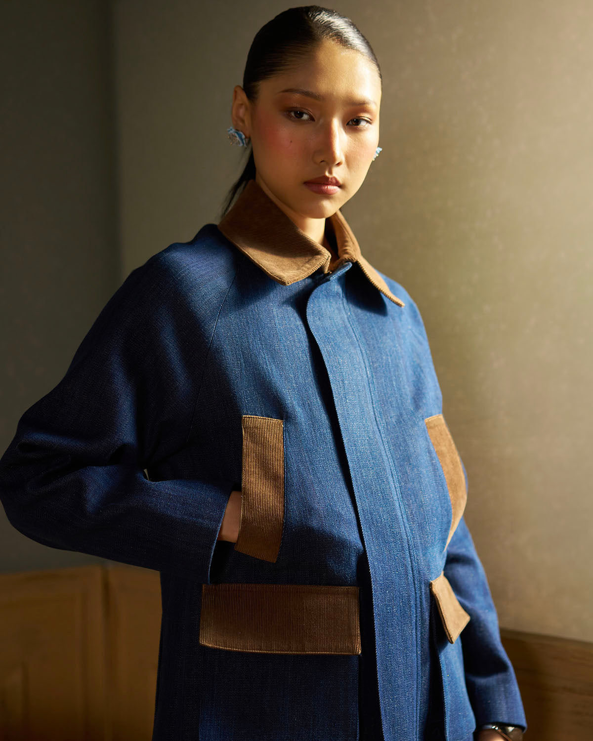 Bowen Cord-Collar  Denim Jacket