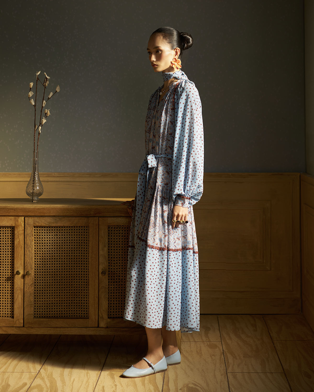 Ines printed drop-waist  midi dress