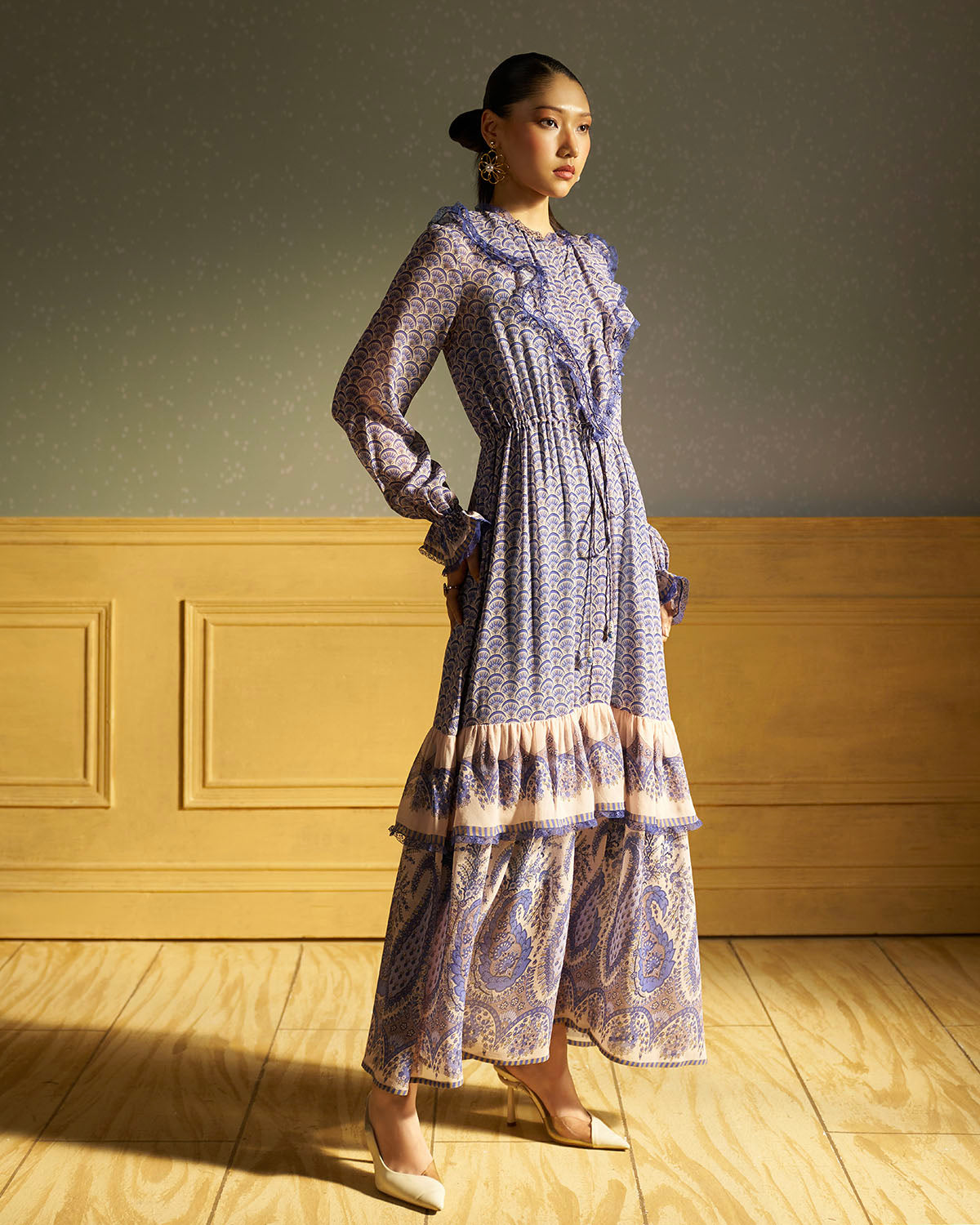 Callie Paisley-print  silk tier dress