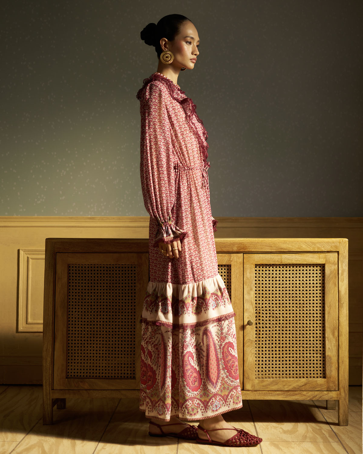 Callie Paisley-print  silk tier dress