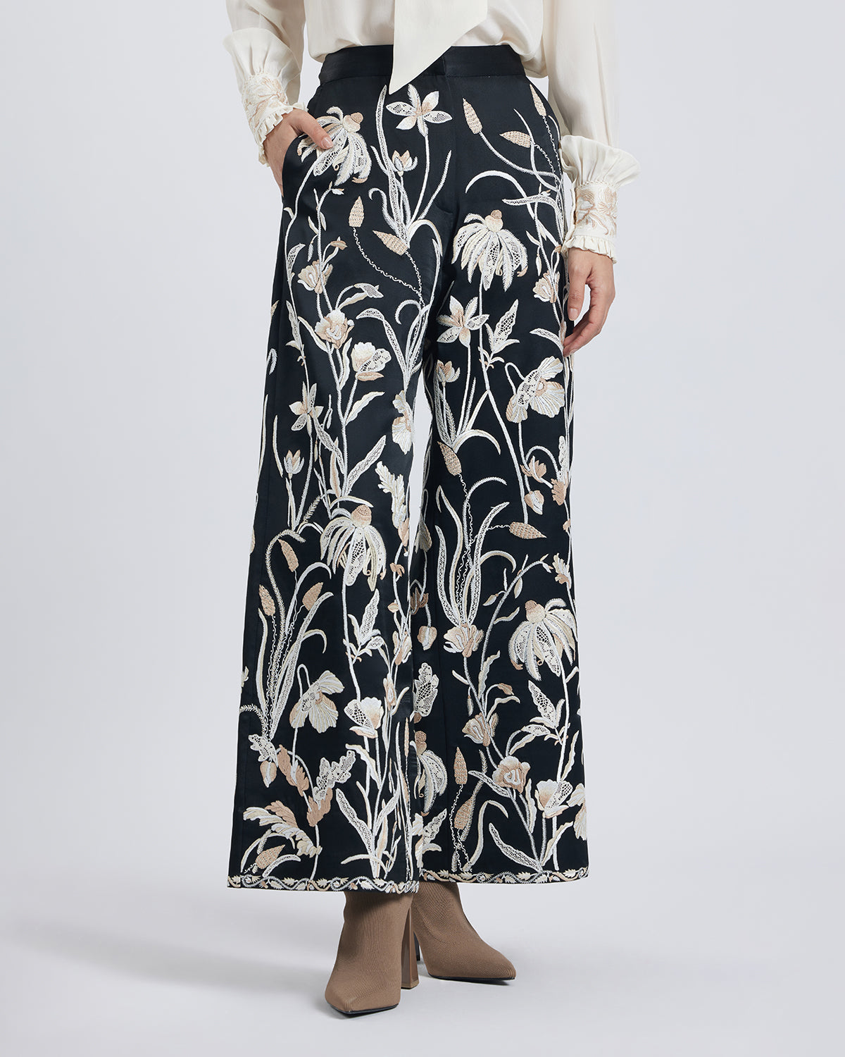 Floral Hand Embroidered Silk Pant