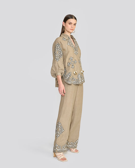 Raya Sage Green Embroidered Pants