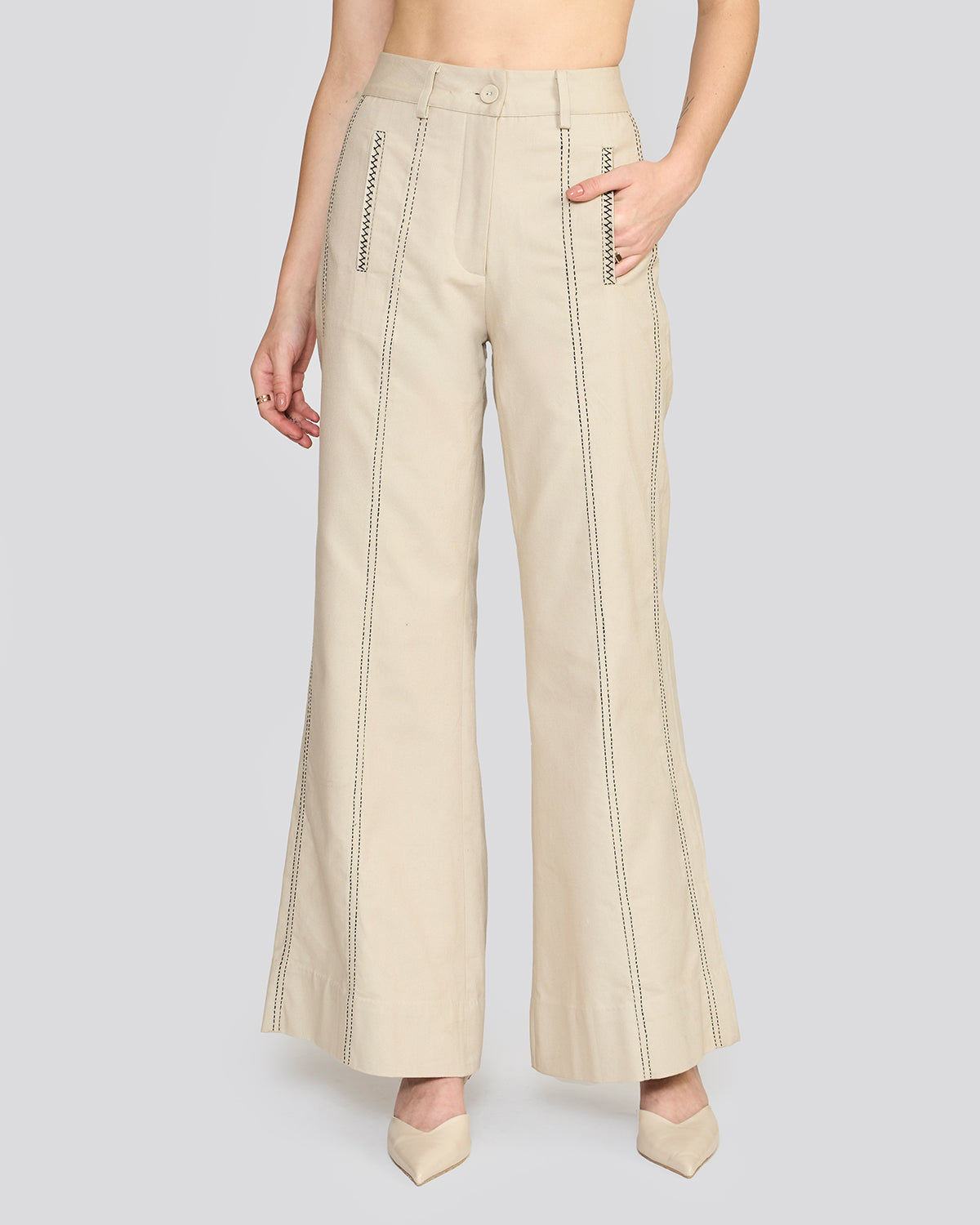 Maisie Canoli Cream Flared Pants