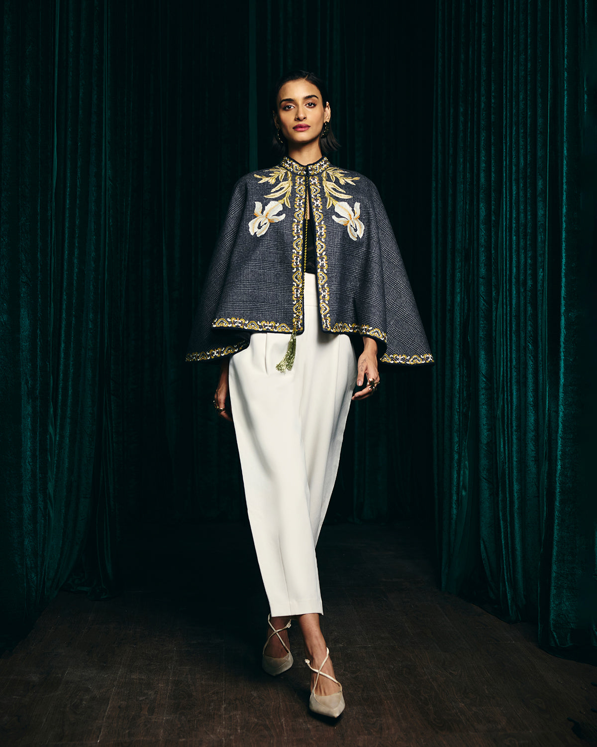 Sienna Hand  Embroidered Flannel Cape