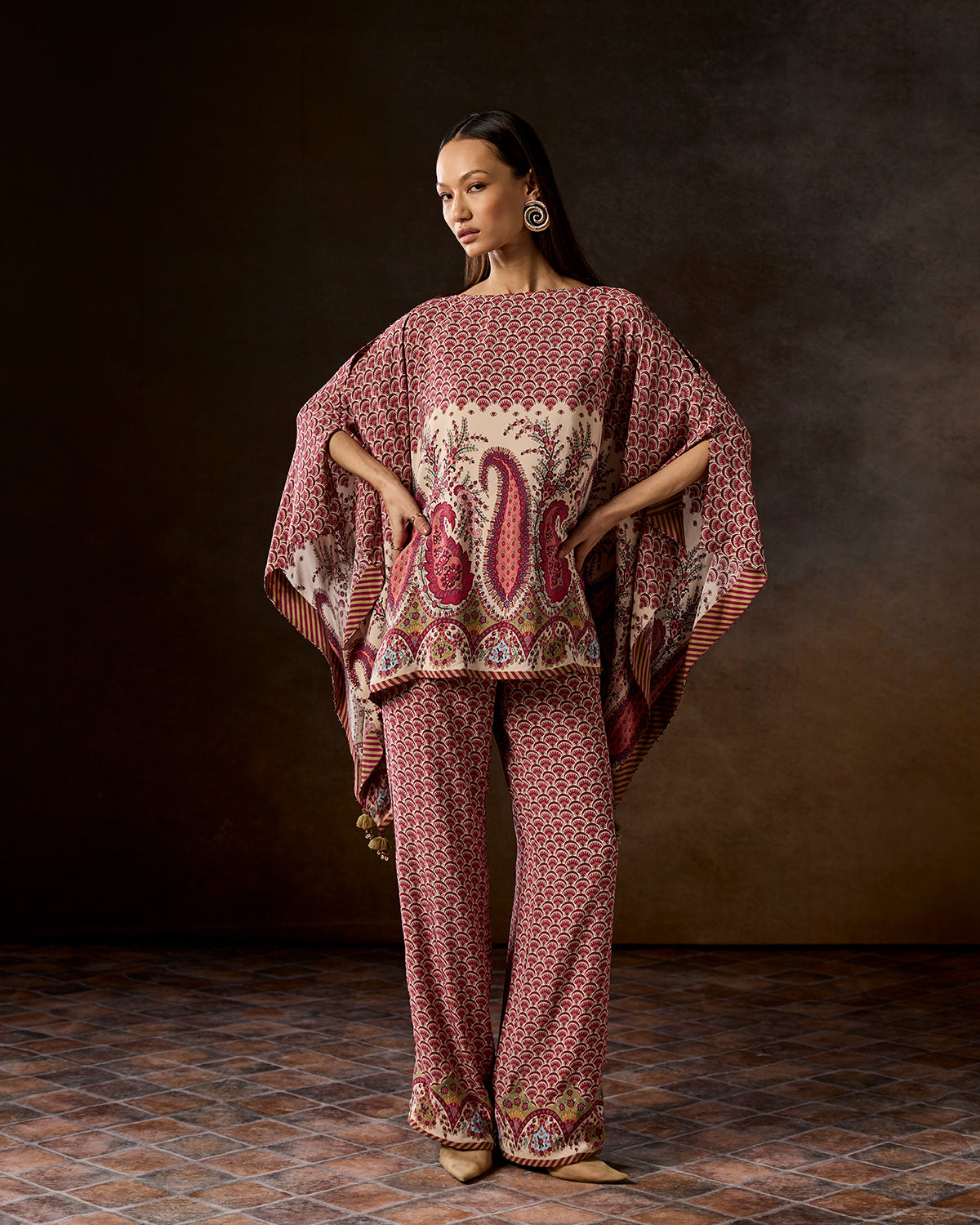 Rosa Pink Printed  Kaftan Co-ord Set