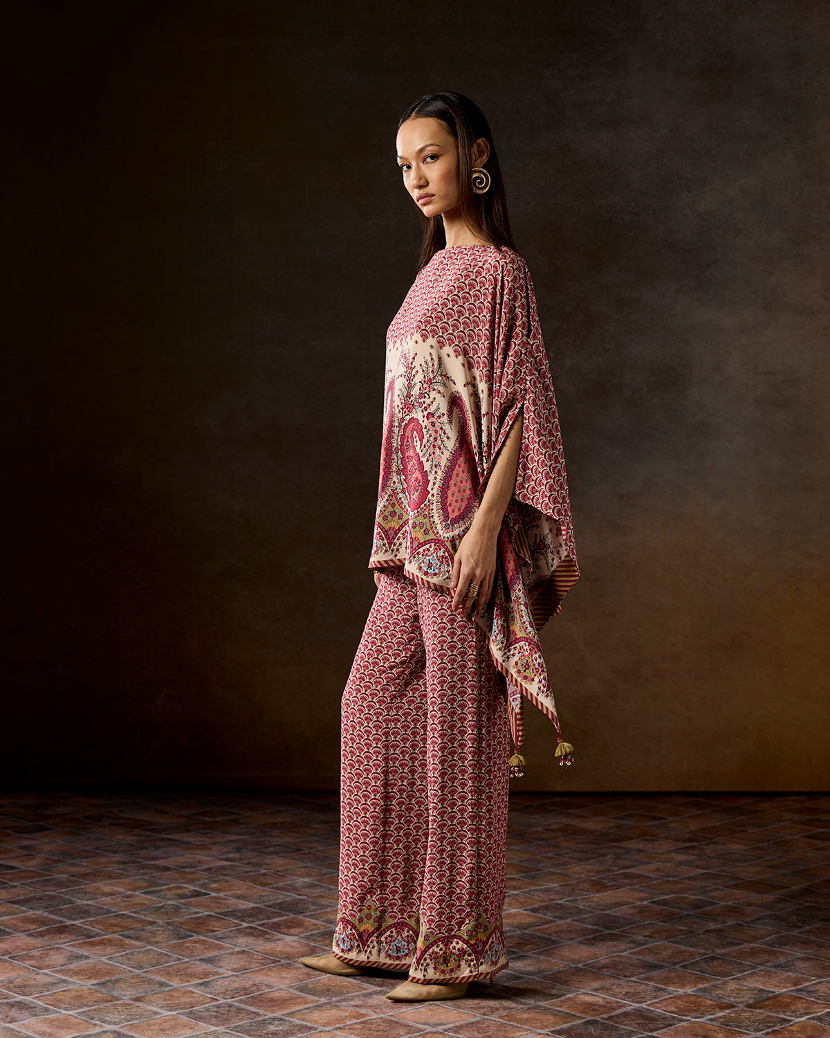 Rosa Pink Printed  Kaftan Co-ord Set