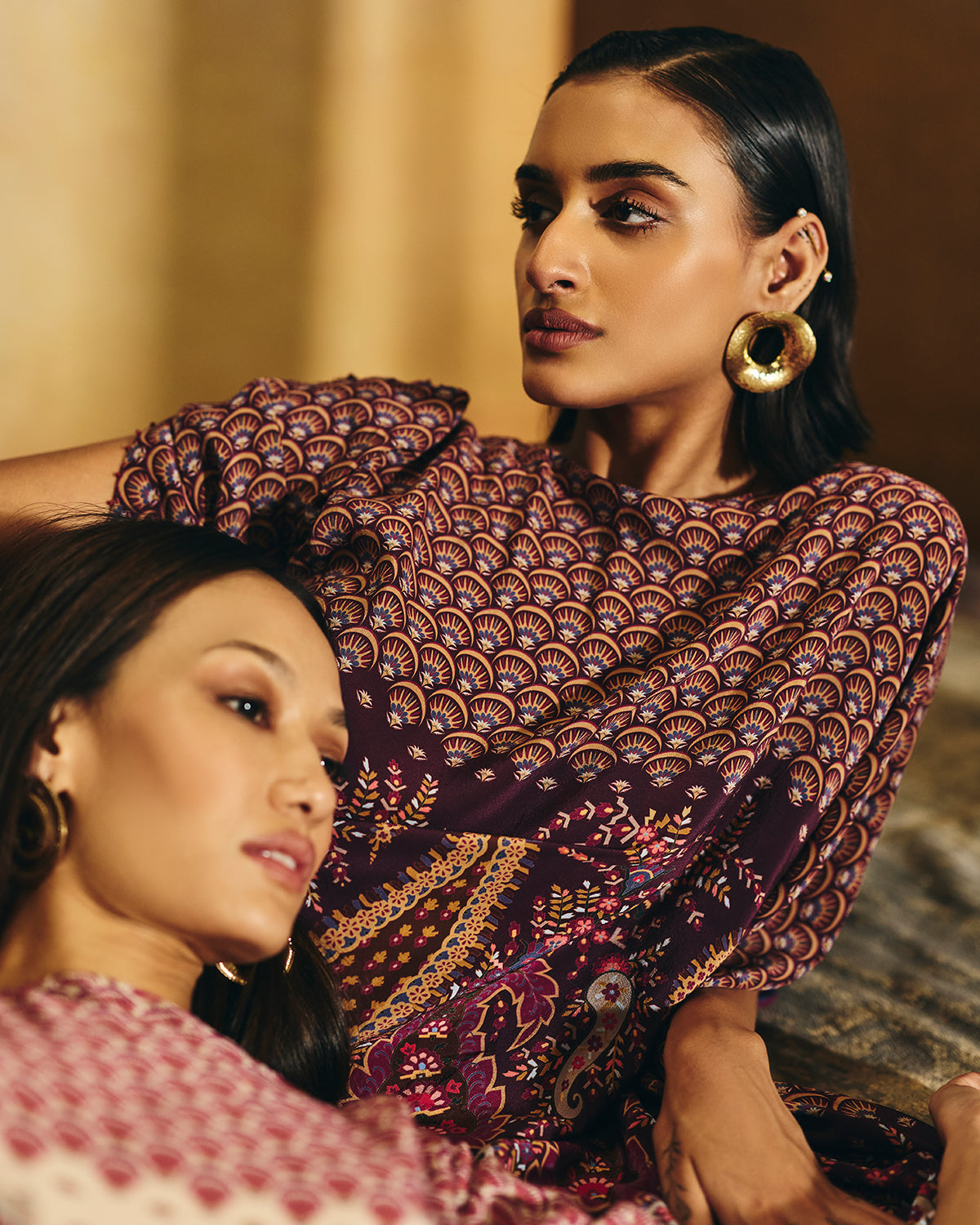 Rosa Wine Printed  Kaftan Co-ord Set