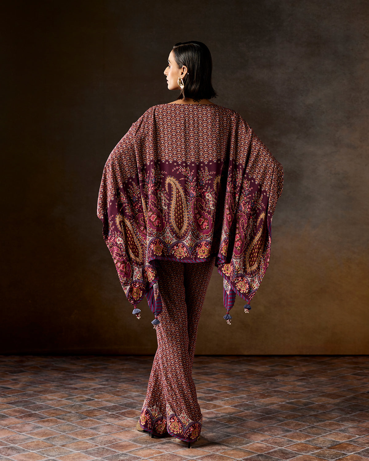 Rosa Wine Printed  Kaftan Co-ord Set