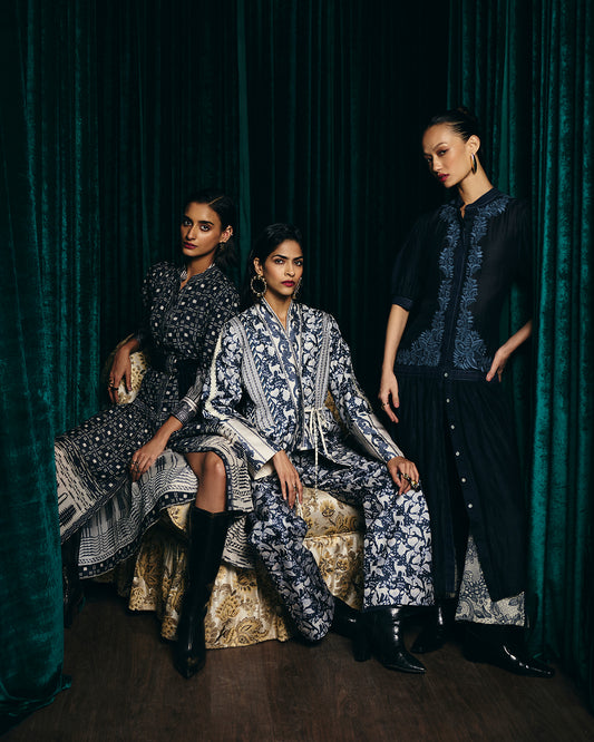 Mirella Indigo Printed  Wrap Set