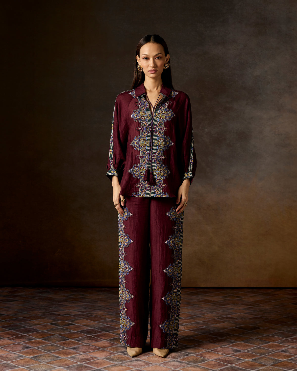 Sylvia Wine Printed Co-ord set