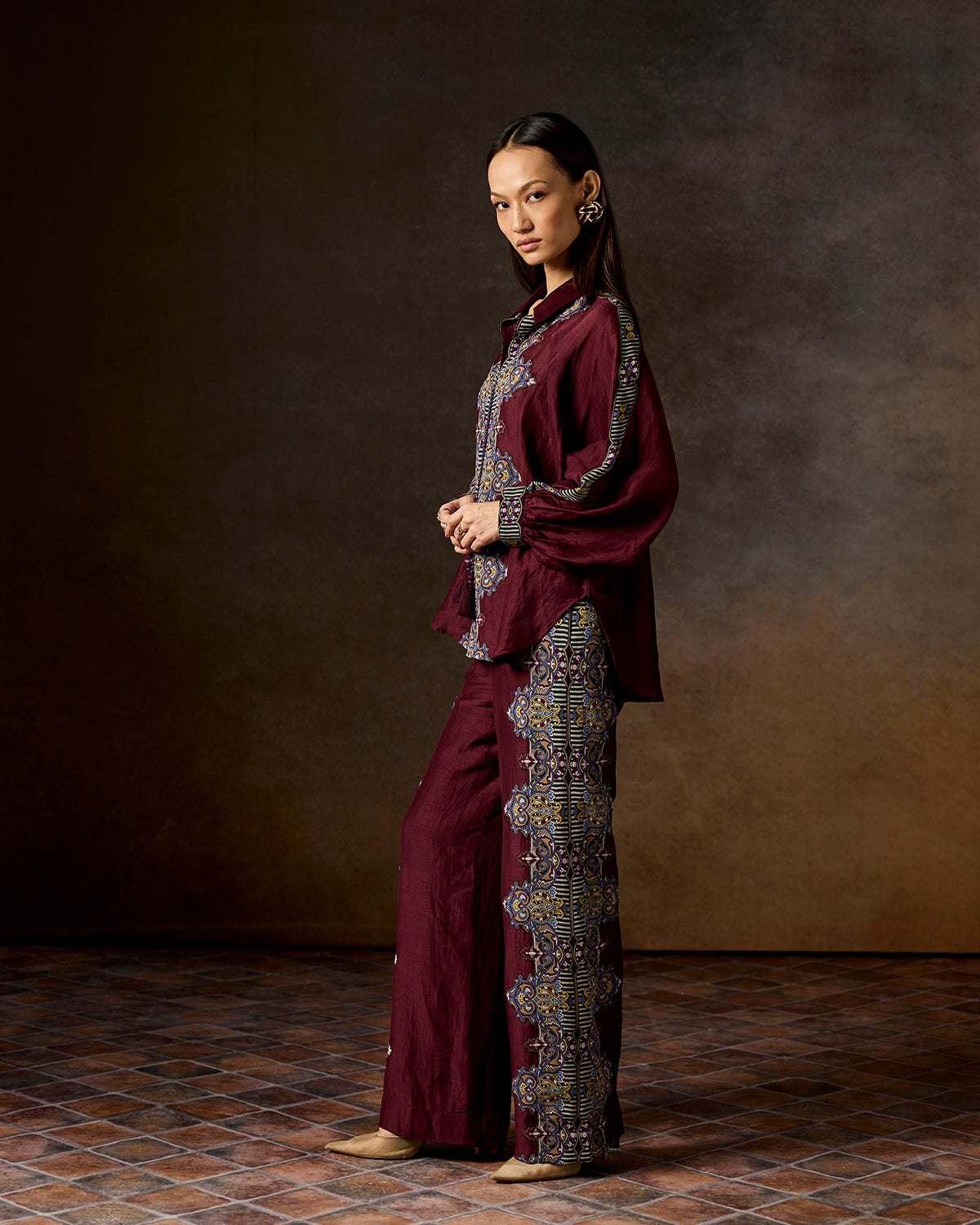 Sylvia Wine Printed Co-ord set