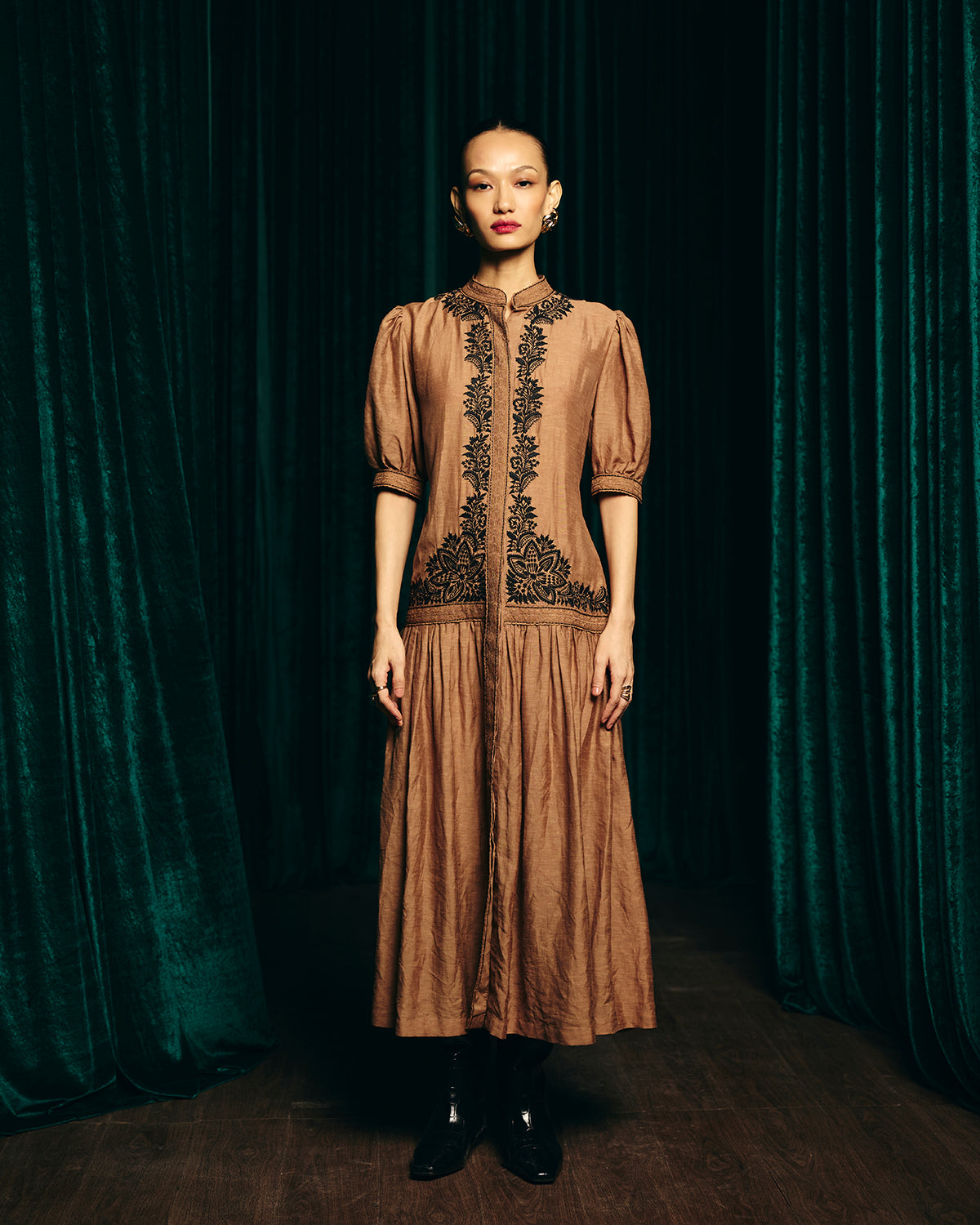 Camilla Brown Embroidered  Tier Dress